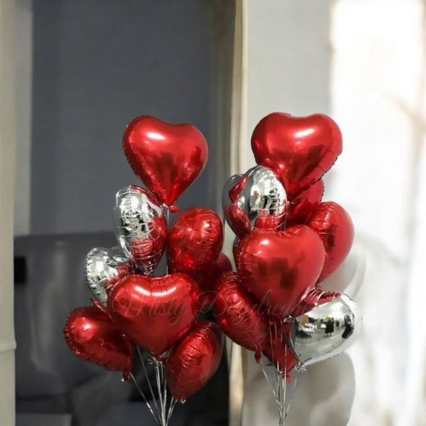 16 Red&Silver hearts